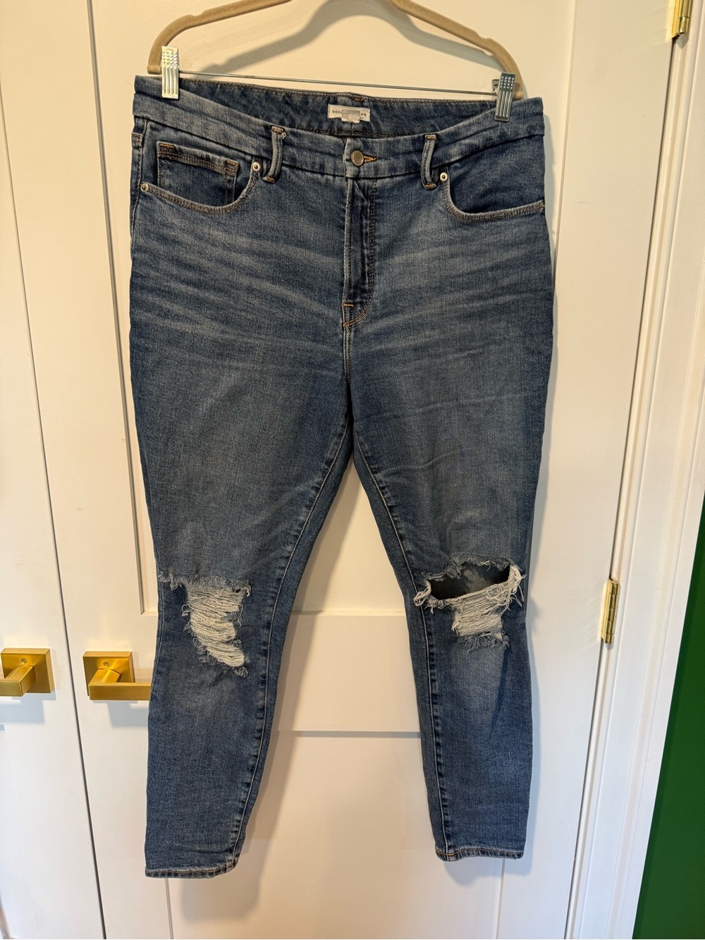 Good American Women’s High-Rise Distressed Denim Straight Leg Jeans - Size 12/31